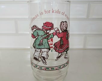 Vintage American Greetings Corp Holly Hobbie "Christmas is for kids of every age" 10-Ounce Glass Tumbler from 1977