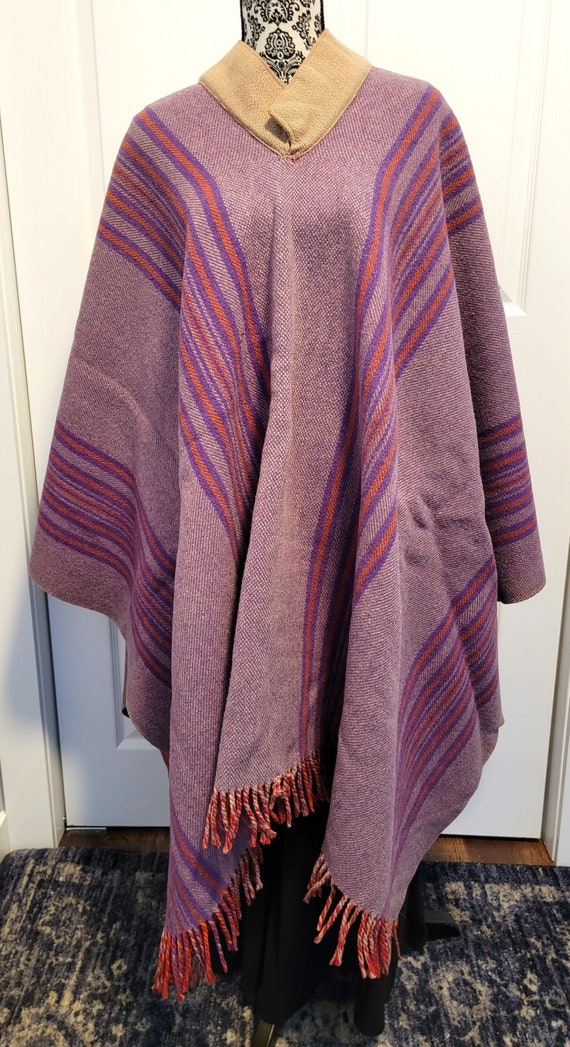 Vintage Purple and Orange Cucuo Wool Unisex Poncho