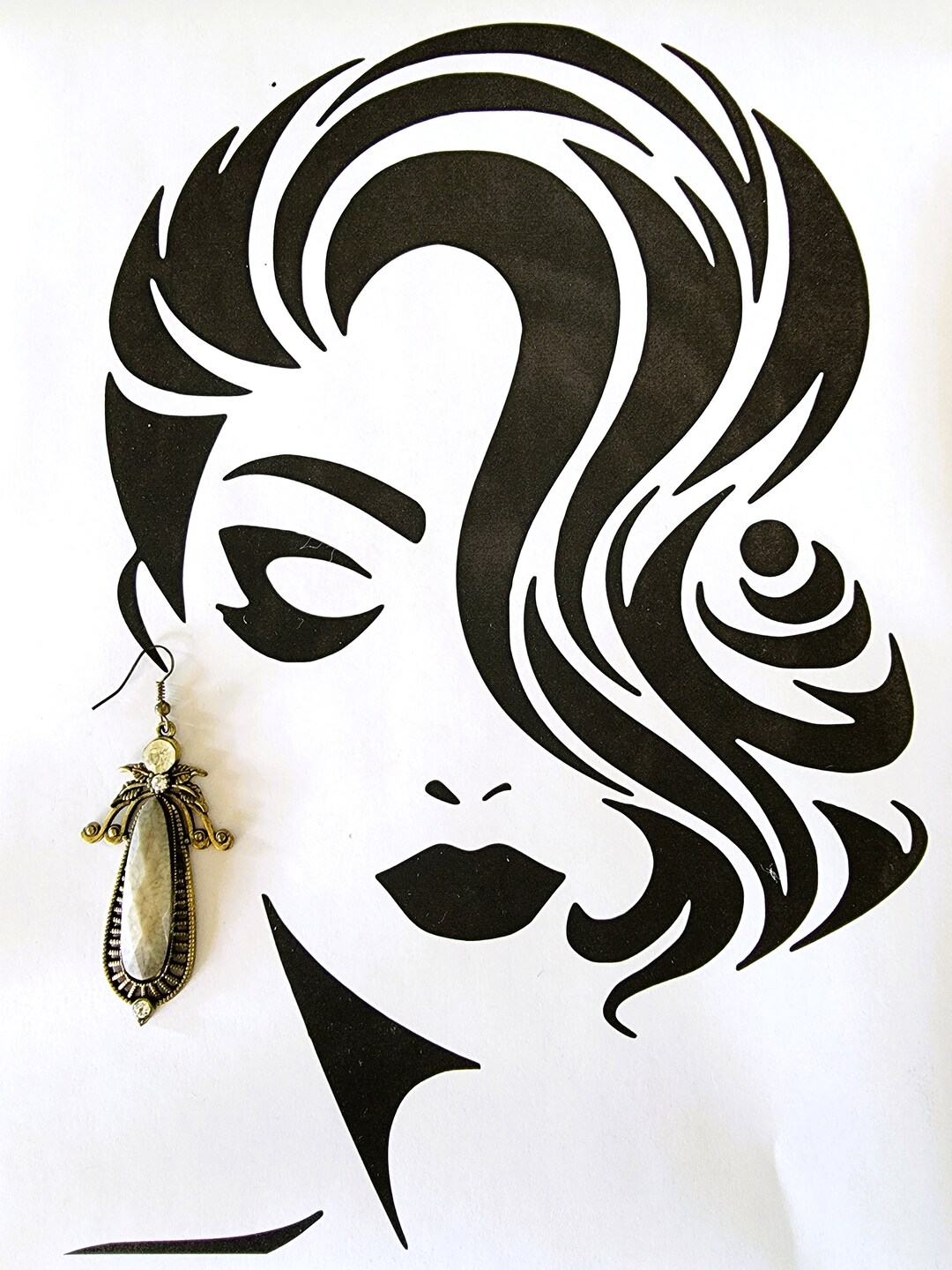 Vintage Angel Dangle Earrings, Green Marble Rhinestone Costume Jewelry ...