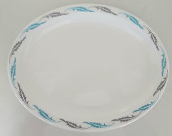 Vintage Homer Laughlin Turquoise and Gray Oak Leaf Pattern Meat Platter