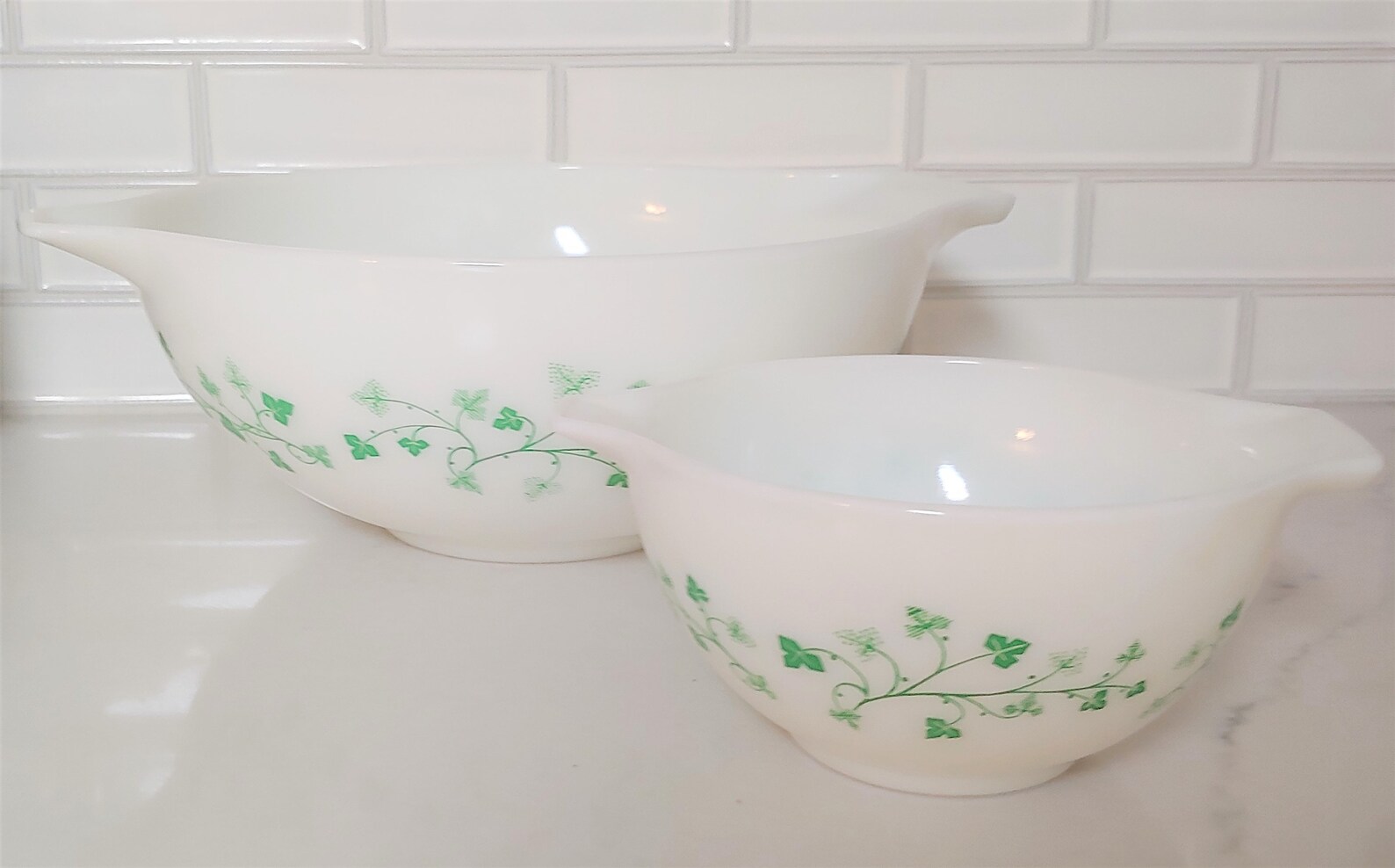 Vintage 1960's Pyrex Green Ivy Pattern Chip and Dip Bowl Etsy
