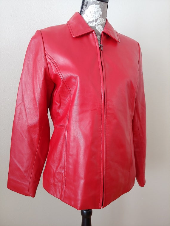 Vintage Red Leather Jacket, Woman's Red Leather Ja
