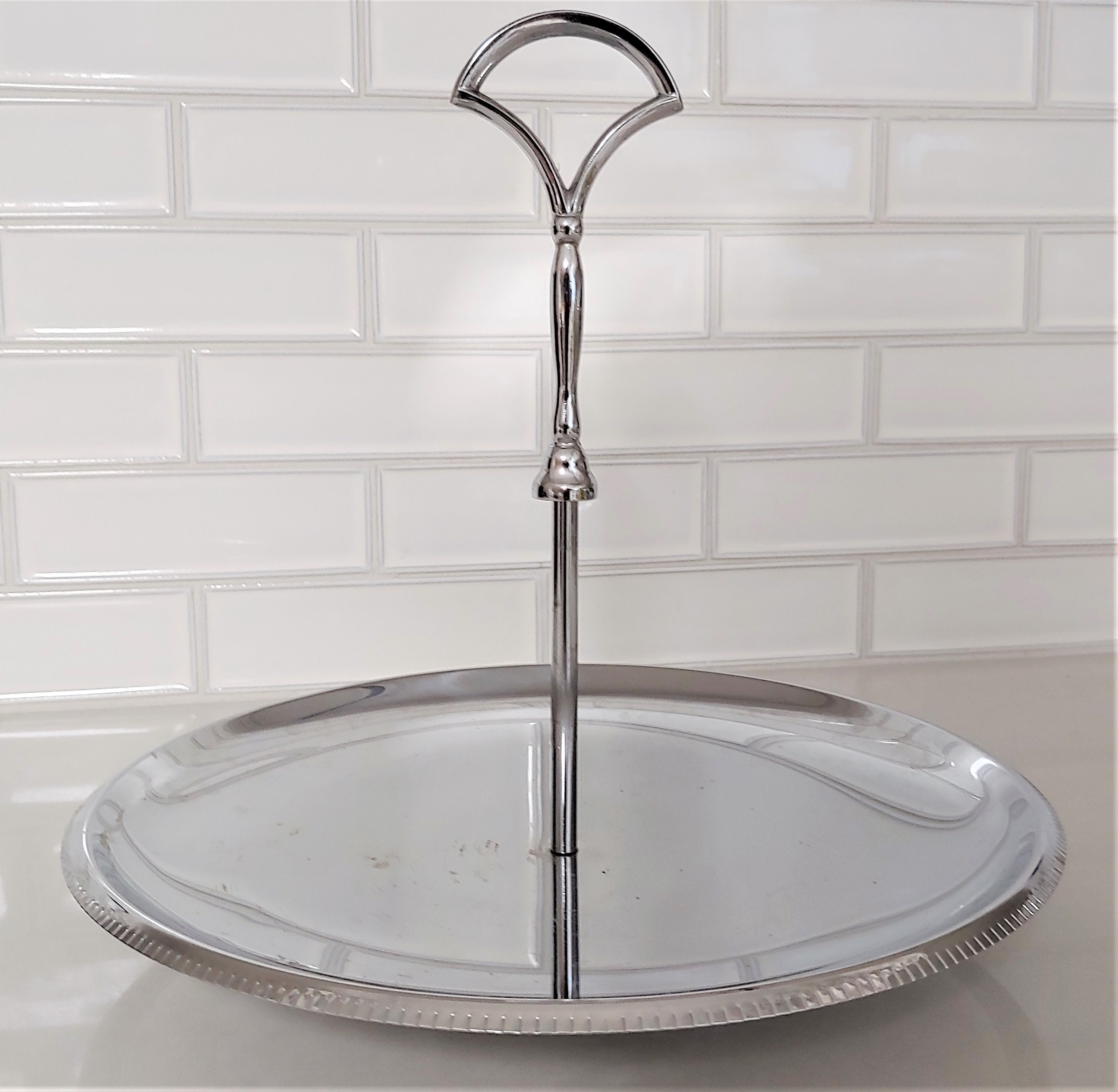 Vintage Chrome Serving Tray with Handle Vintage Decor Etsy
