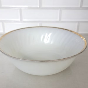 Vintage Fire King Swirl Pattern White Glass Gilded 8 1/4-Inch Serving Bowl