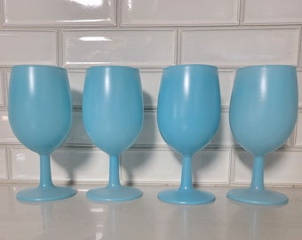 Vintage Light Blue Frosted Wine Glass Stemware