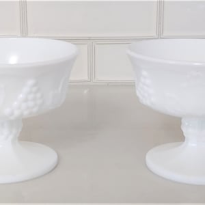 Pair of Vintage Milk Glass Grape Vine Dessert Sherbets, Vintage Grape Vine Milk Glass Sherbets, Vintage Dessert Dishes, Vintage Glassware