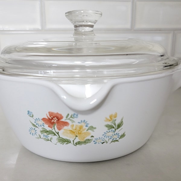 Vintage Corning Ware Autumn Meadow 2.5 Cup Saucepan with Pour Spout and Lid