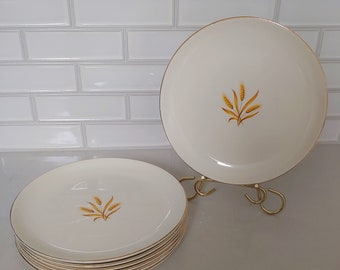 Mid Century Replacement 1960s Vintage Taylor Smith Taylor TST Wheat Footed Cup and Saucer Cream Background Wheat Center