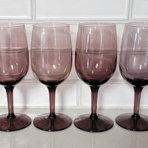 Set of 6 Vintage Amethyst Purple-Colored Stemware, Vintage Barware