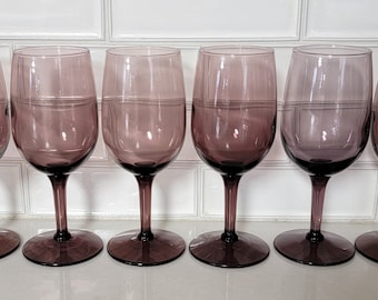 Set of 6 Vintage Amethyst Purple-Colored Stemware, Vintage Barware