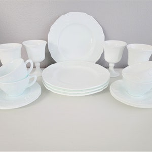 Vintage Indiana Glass Milk Glass Dinnerware Set, Harvest Grape, 20 Piece