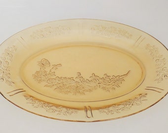 Vintage Amber Depression Glass Platter – Sharon Cabbage Rose Pattern