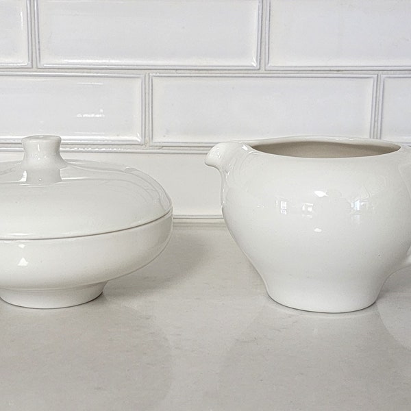 Vintage Russel Wright Redesigned Iroquois Casual China Sugar and Creamer Set in Sugar White, MCM Sugar and Creamer