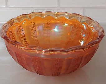 Vintage Marigold Carnival Glass Bowl: 7.5" Iridescent Orange Stippled Bowl