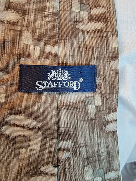 Vintage Stafford 100% Silk Tan, Sage Green and Br… - image 4