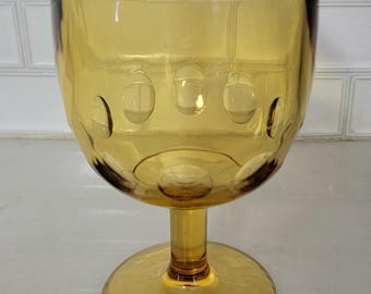Vintage Amber Bartlett Collins Thumbprint Goblet, Vintage Amber Glass Goblet