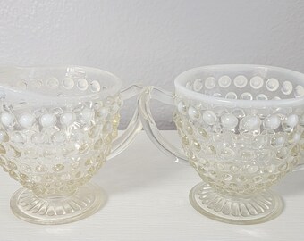 Vintage 1940's Moonstone Hobnail Sugar and Creamer Set by Anchor Hocking