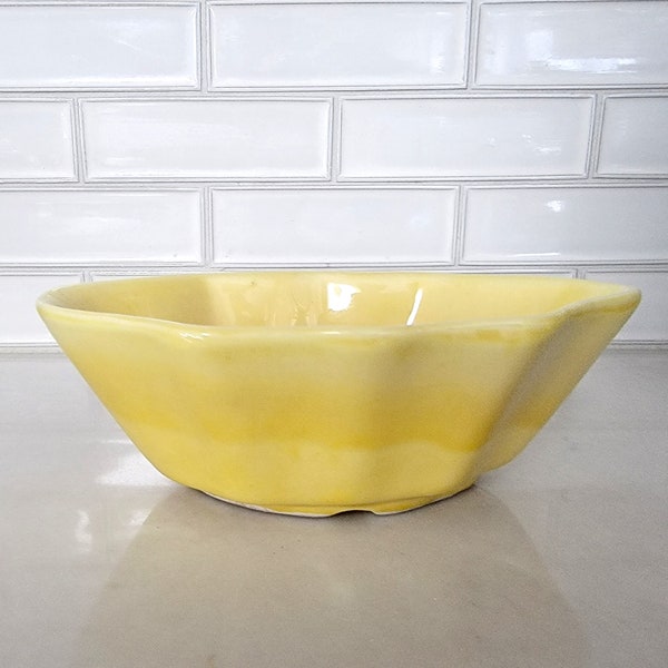 Vintage Yellow USA Pottery Scalloped Edge Dish