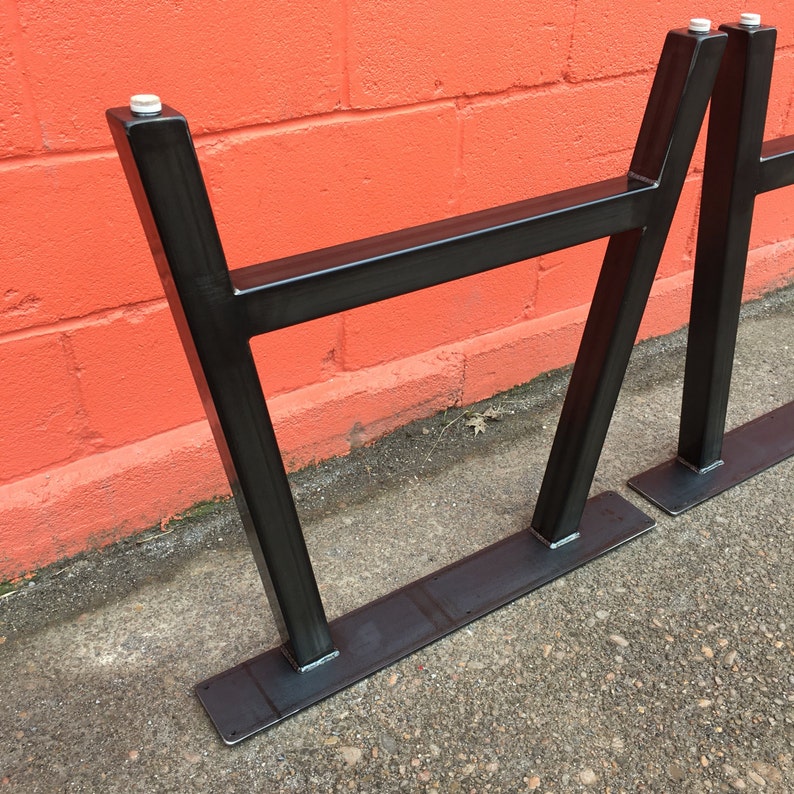 Aframe Style Metal Table Legs Blackened, Brushed Steel Powder Coated