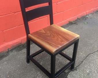 Theta Chair - Black Walnut - Maple - Oak - Made To Order - Blackened, Brushed Steel + Powder Coated Finishes - Adjustable Foot Levelers.