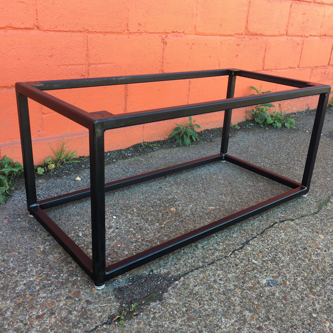 Industrial Metal Coffee Table Base Blackened Brushed Steel Etsy