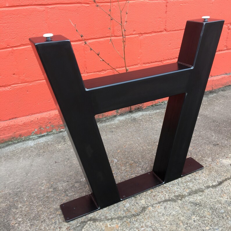 A Frame Style Metal Table Legs 4x4 Blackened Brushed Steel Powder Coated Finishes Adjustable Threaded Foot Levelers