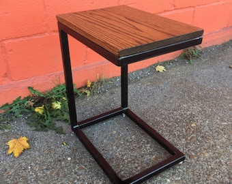 C Style - Cantilever - End Table / Night Stand - Metal Base w/ Red Oak Wood - Multiple Finishes - Made To Order Sizes.