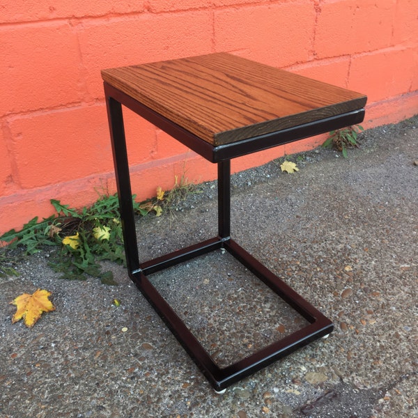 C Style - Cantilever - End Table / Night Stand - Metal Base w/ Red Oak Wood - Multiple Finishes - Made To Order Sizes.