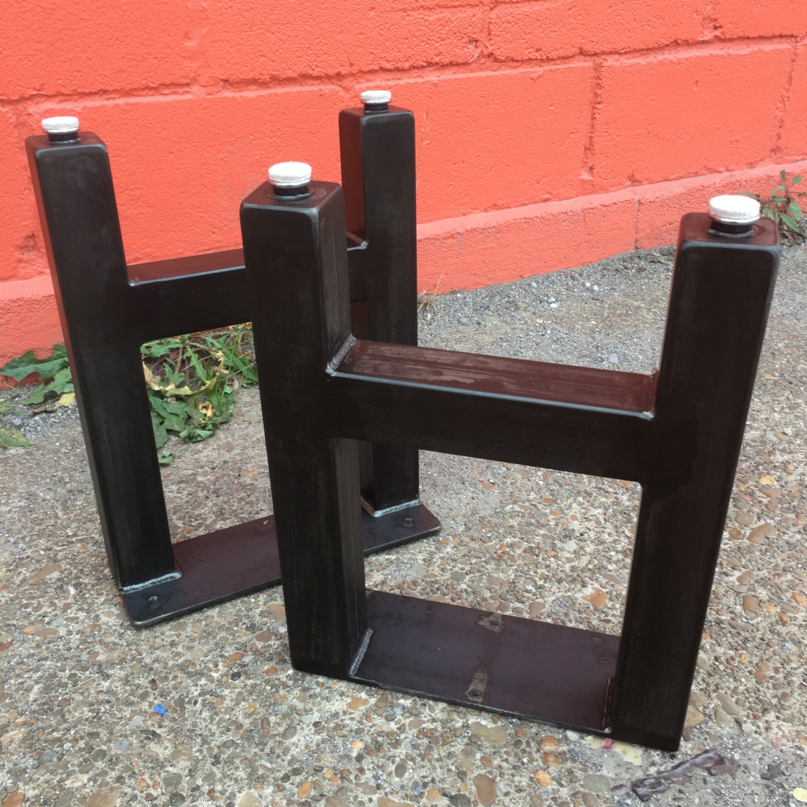 H Style Metal Bench Legs Blackened, Brushed Steel Powder Coated