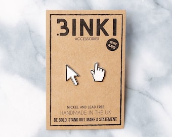 Computer Mouse and Cursor Pixel Black and White Stud Earrings - 1 pair