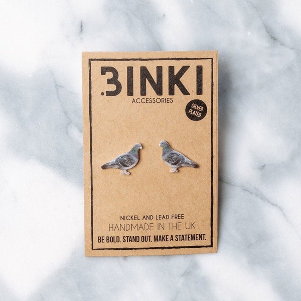 Annoying Grey Pigeon Urban Bird / Nature / Wildlife Stud Earrings - 1 pair