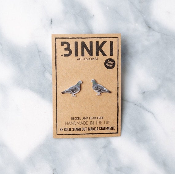 Annoying Grey Pigeon Urban Bird / Nature / Wildlife Stud Earrings - 1 pair
