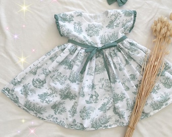 Toile de Jouy girl&#39;s dress from 2 to 10 years old