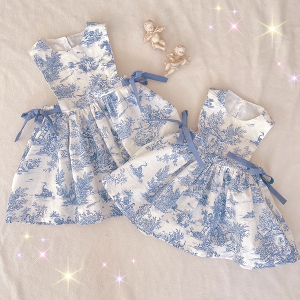 Toile de Jouy robe tablier 3 mois à 6 ans