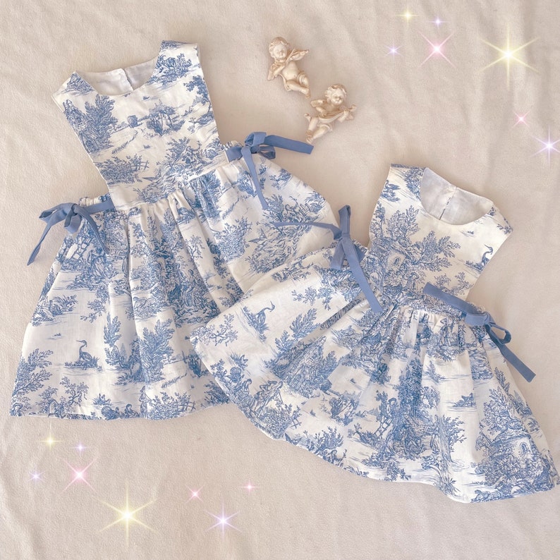 Toile de Jouy apron dress, 3 months to 6 years image 1