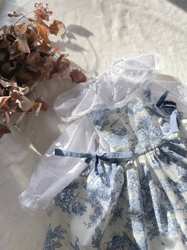 Toile de Jouy robe tablier 3 mois à 6 ans image 3