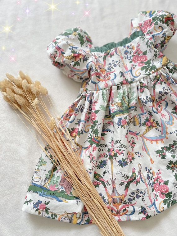 Vestido nina Toile de Jouy multicolor Talla 18 meses a 6 anos Etsy Espana