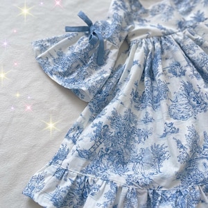 EXPEDITION AOUT/SEPTEMBRE - Robe grande fille à grande manche Toile de Jouy 6 ans 7 ans 8 ans 9-10 ans