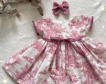 Toile de Jouy baby dress from 3 months to 18 months