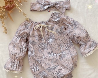 Toile de Jouy long sleeve romper Size Birth to 4 years