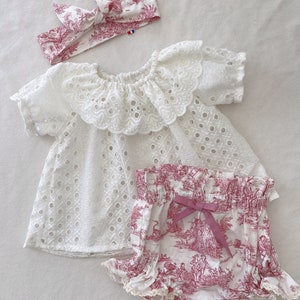 Baby blouse with ruffled collar from 3 months to 3 years, short sleeve image 4