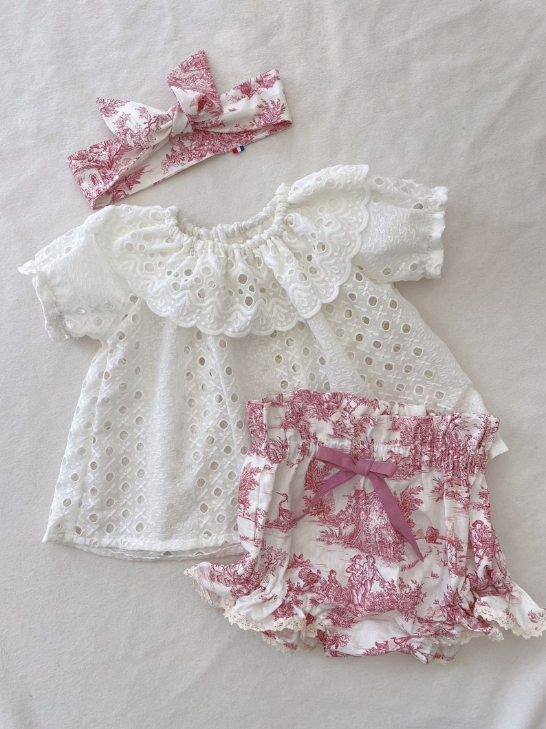 Baby blouse with ruffled collar from 3 months to 3 years, short sleeve image 4
