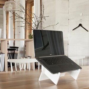Plywood ergonomic, white, stylish, hipster, elegant, laptop stand "Pieva K23" image 1