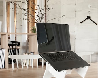 Plywood ergonomic, white, stylish, hipster, elegant, laptop stand "Pieva K23"