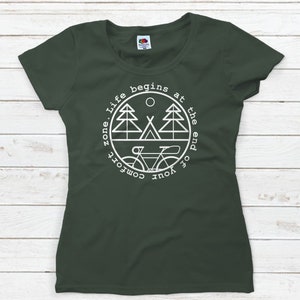 T-shirts originais: A vida começa no fim da sua zona de conforto. Para mulheres.