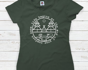 Original T-shirts: Life begins at the end of your comfort zone. For women.