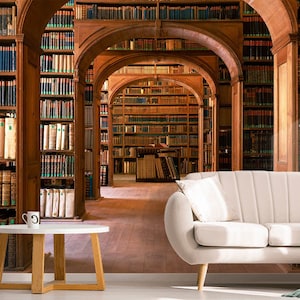 Books shelves Wall mural bookcase Brown vintage Decal Old Library Wall Sticker Customizable wallpaper Bookshelves wall Mural Removable