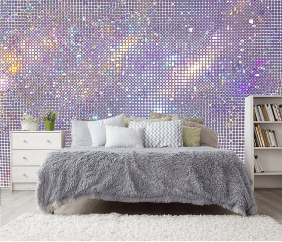 Glittering Geometric Texture Lavender Blue Gold 3d Pixels Wall Etsy