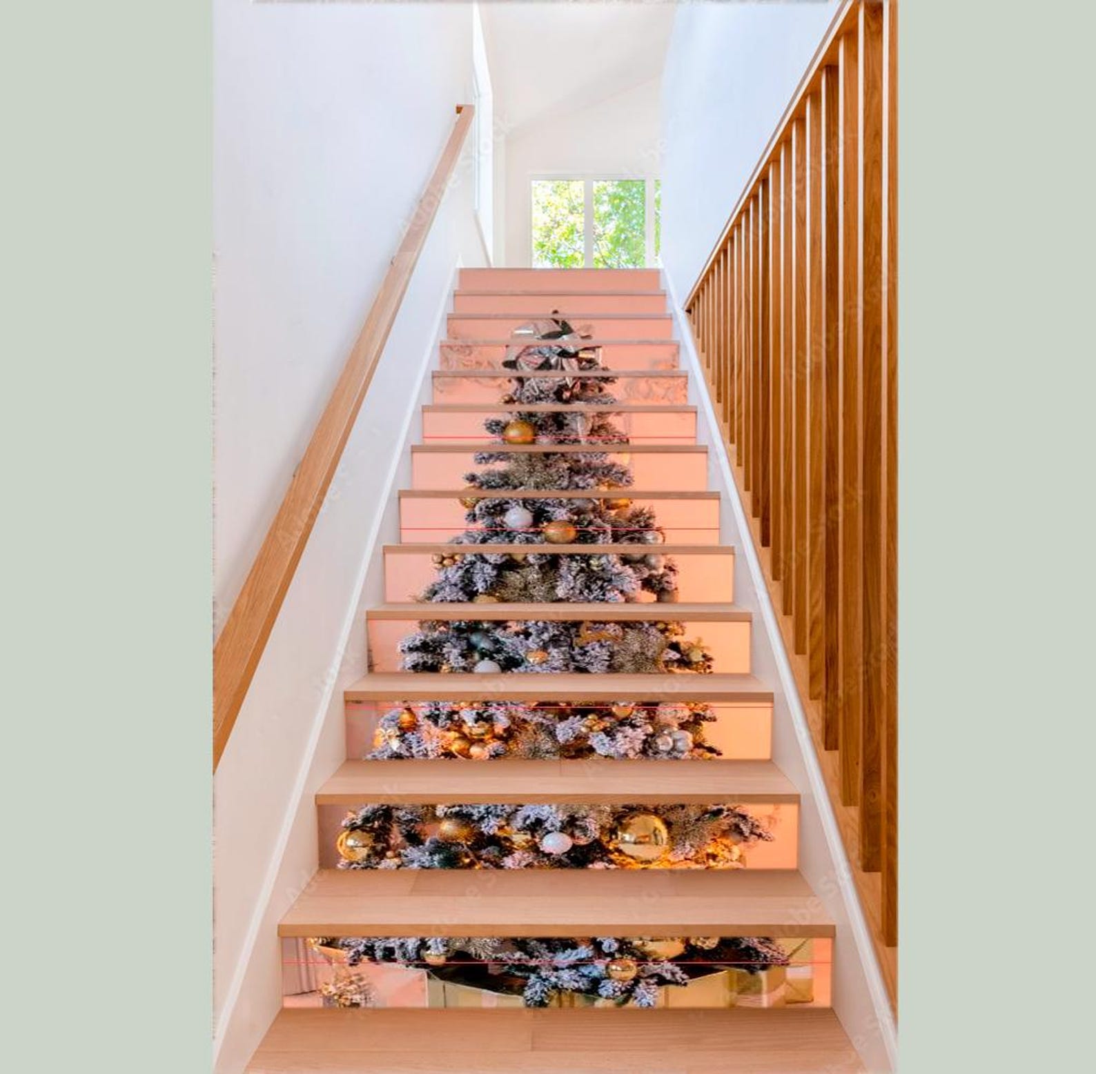 Christmas Tree Stair Stickers Gold Tree Stairway Decoration Adhesive ...