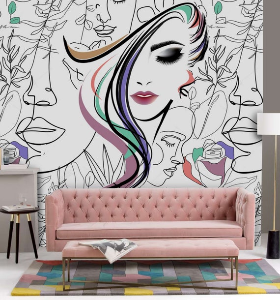 Fashion Wallpaper Woman Face Line Print Beauty Salon Wallpaper - Etsy Israel Fashion Wallpaper Woman Face Line Print Beauty Salon Wallpaper - Etsy Israel